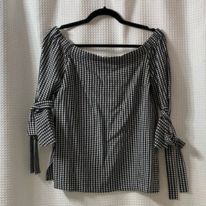 NWOT H&M Gingham Off The Shoulder Tie Sleeve Top
